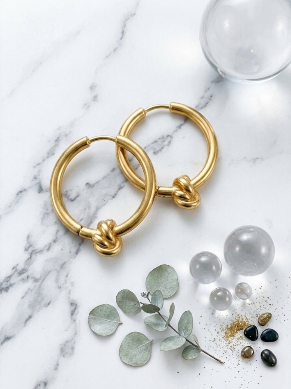 18K Gold Plated Stainless Steel Old Money Quiet Luxury Knot Hoop Earrings 1.25in